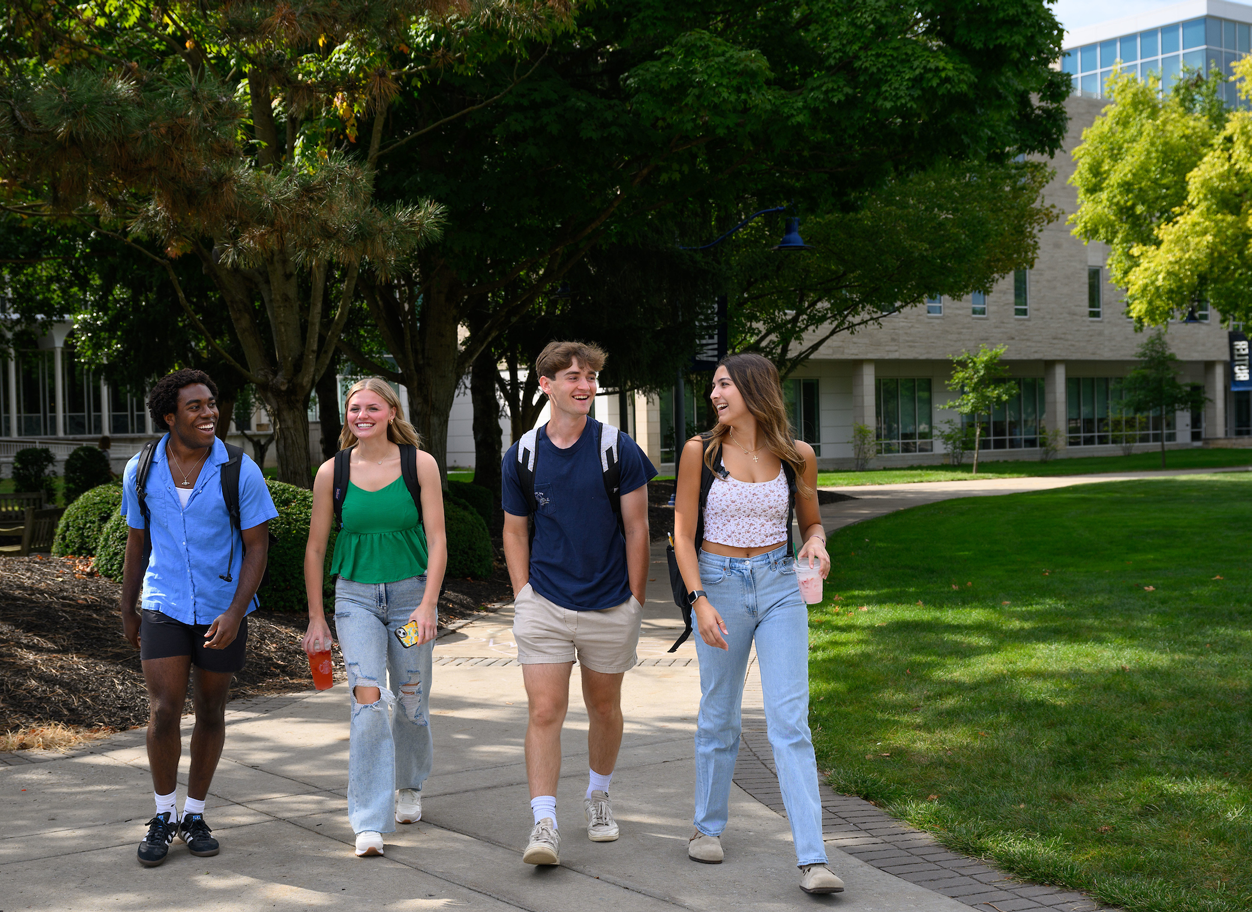 Students walking across the quad area.